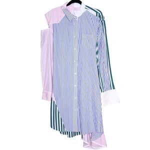 SACAI Asymmetric Patchwork Art-To-Wear Lagenlook Shirt Dress Women's 4/US 12